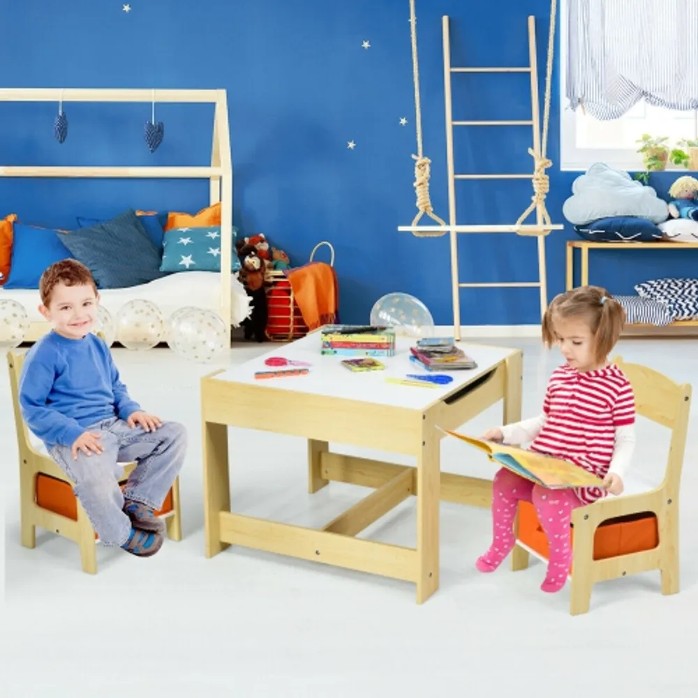 Kids table and chair with storage top