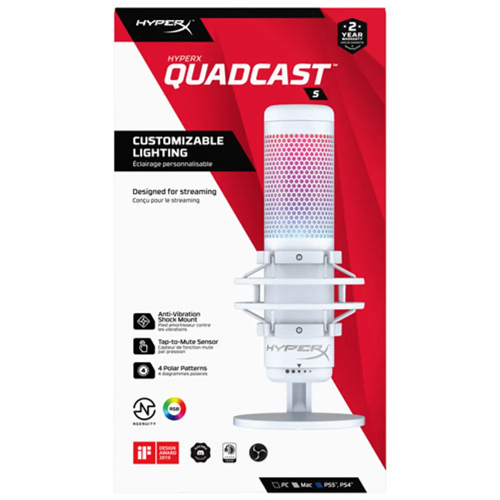 HyperX QuadCast S USB Condenser Microphone - White - Only at Best