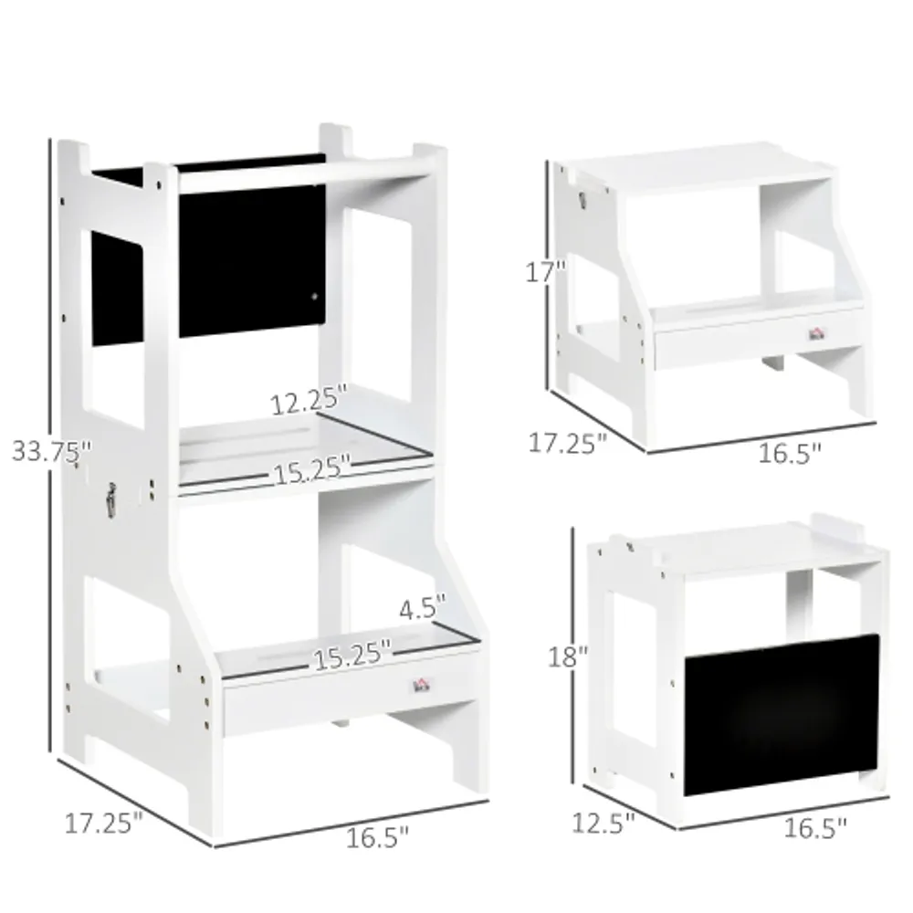 Qaba 2 in 1 Kids Kitchen Helper Step Stool Detachable Toddler
