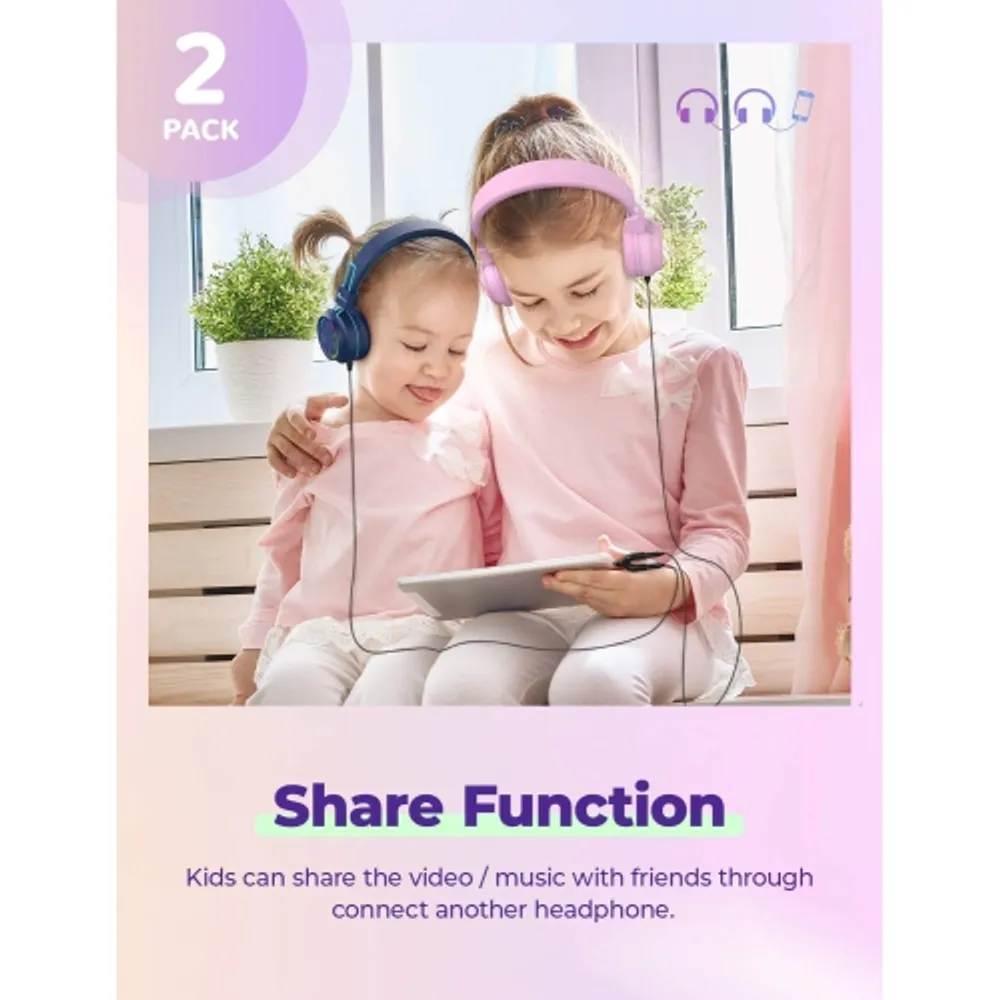 HLD 2 Pack iClever BTH03 Kids Wireless Headphones Colorful