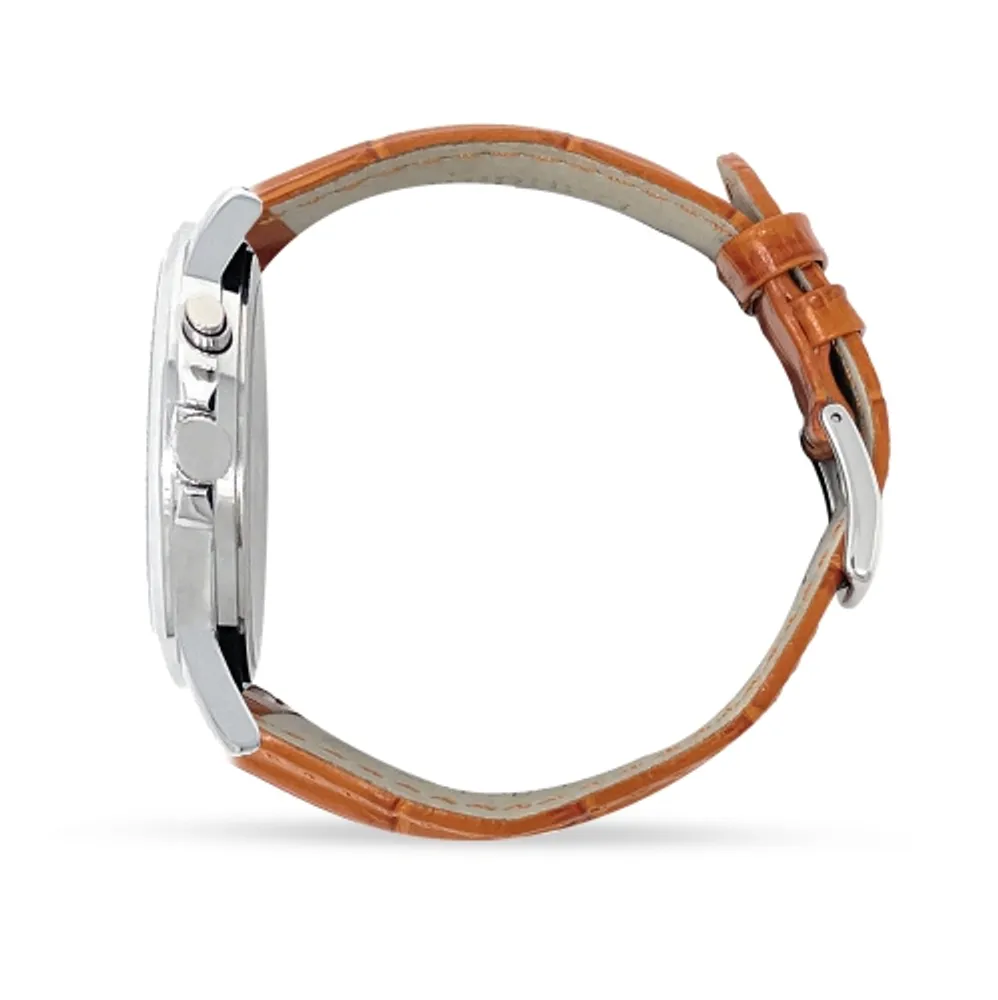 BANDINI Mens Silver Tone Glow Watch Alligator Pattern Leather