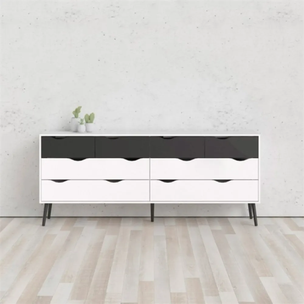 Tvilum Diana Modern 8 Drawer Double Dresser in White and Black