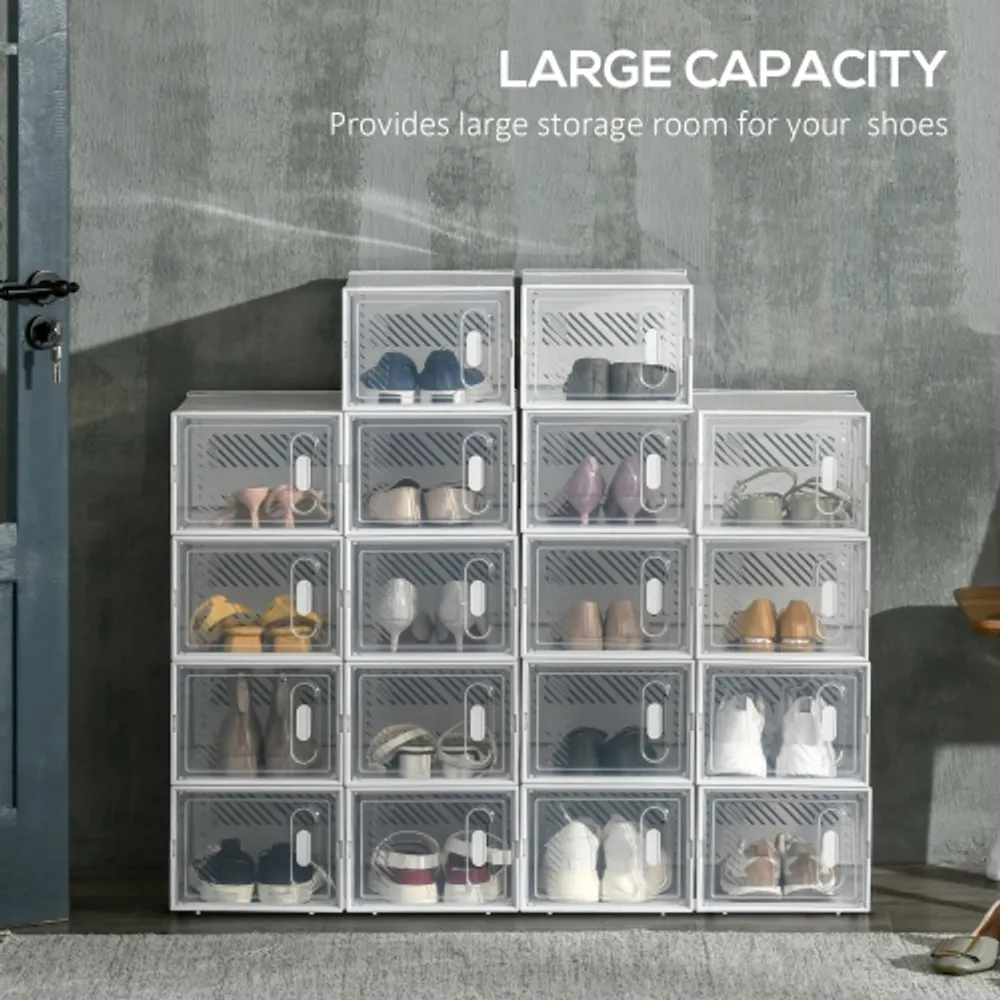 HOMCOM 18 Pack Shoe Storage Box Space saving Shoe Organizer
