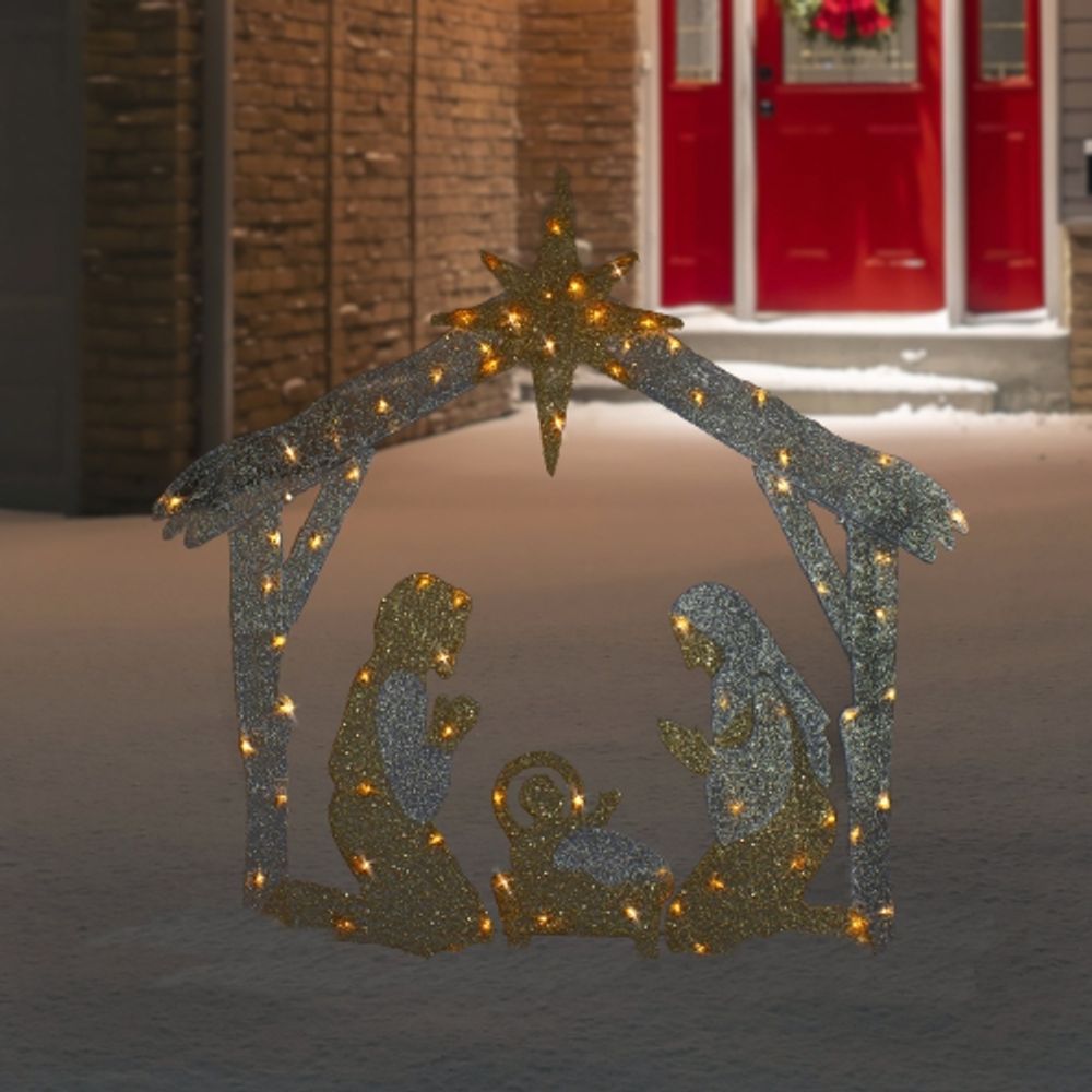 NORTHLIGHT 44" LED Lighted Holy Family Nativity Scene Outdoor Christmas