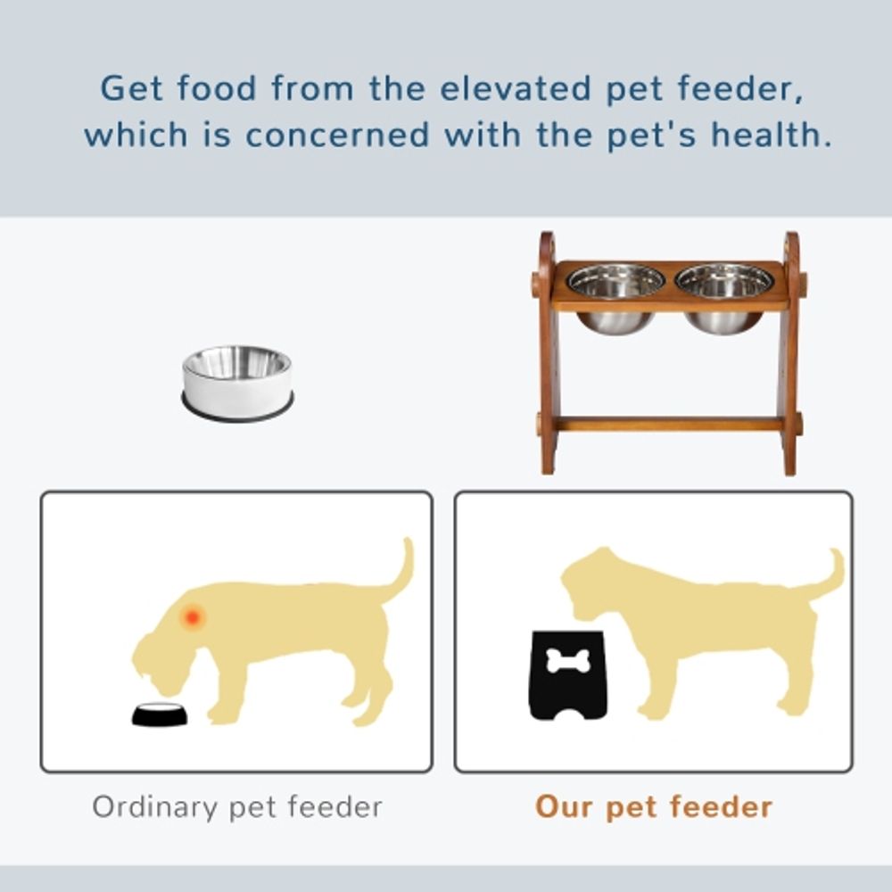 PawHut Elevated Dog Bowls Adjustable Pet Feeder Raised Dog Bowl