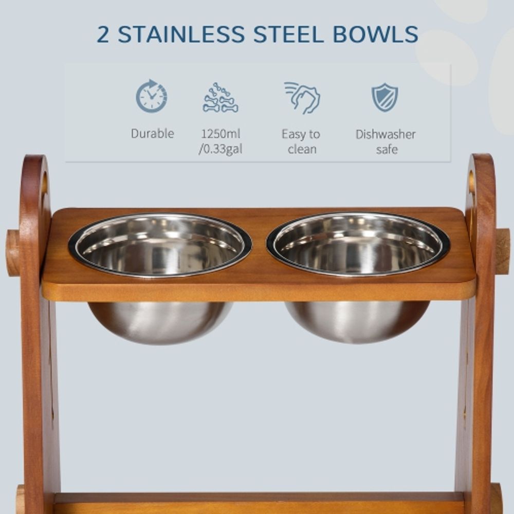 PawHut Elevated Dog Bowls Adjustable Pet Feeder Raised Dog Bowl
