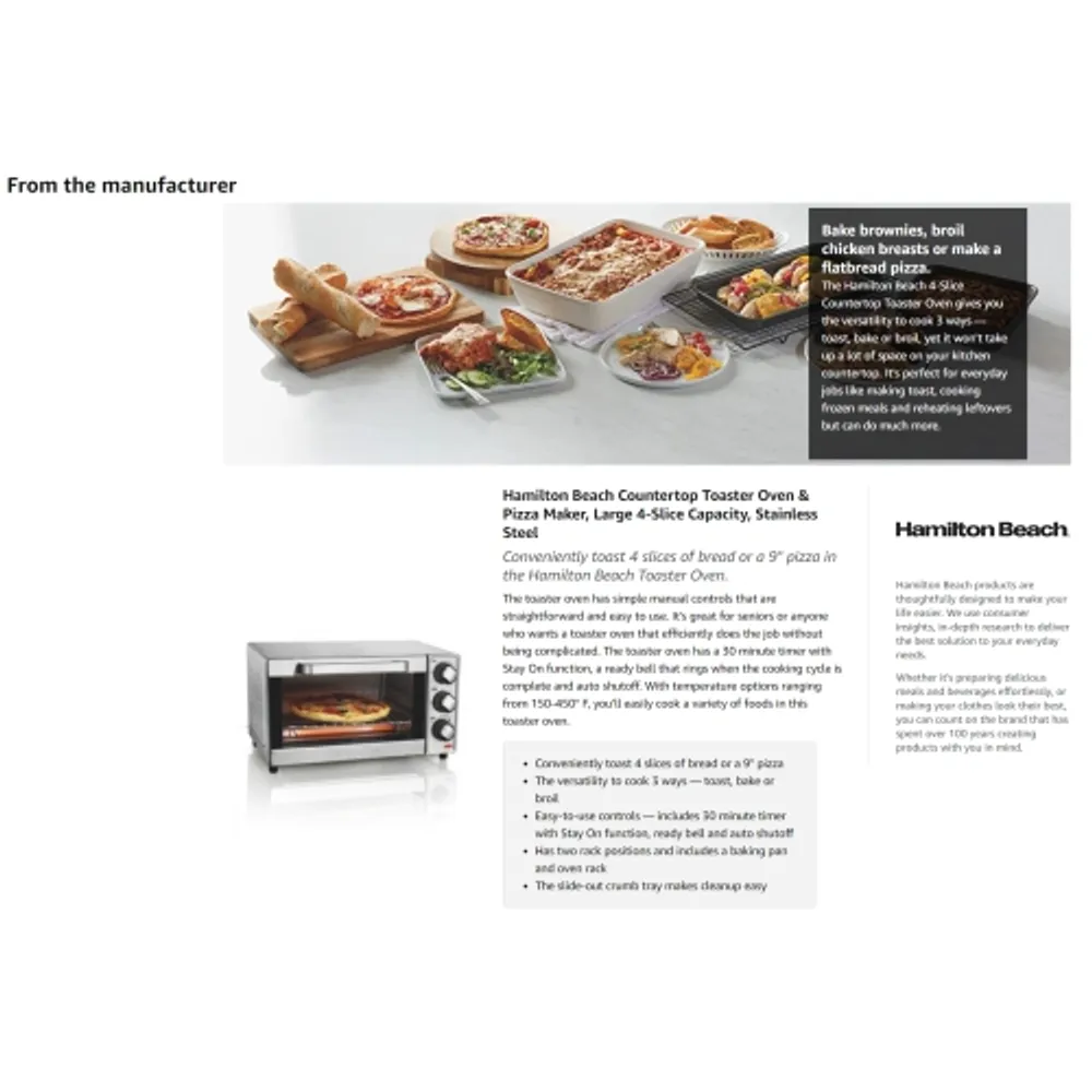 Hamilton Beach 31401 Toaster Oven Pizza Maker Large Capacity 15