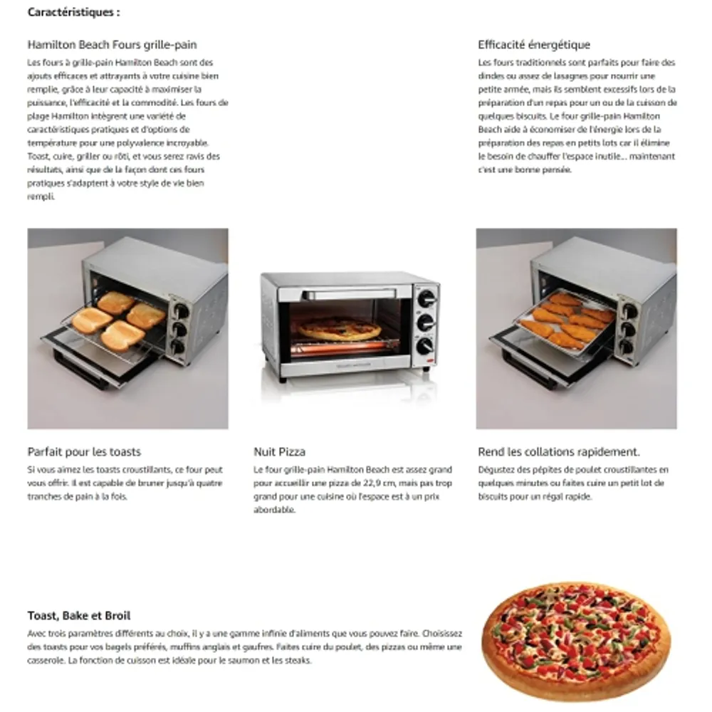 Hamilton Beach 31401 Toaster Oven Pizza Maker Large Capacity 15
