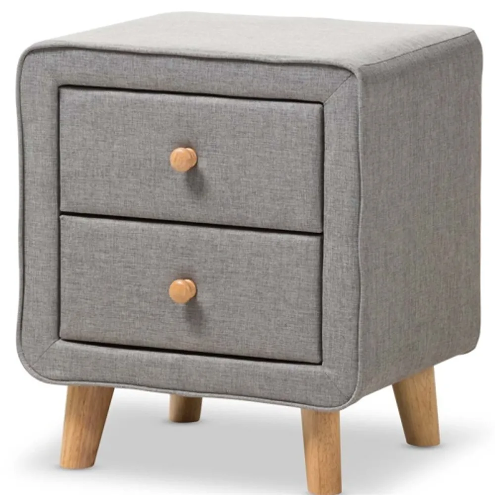 Baxton Studio Jonesy 2 Drawer Fabric Upholstered Nightstand in