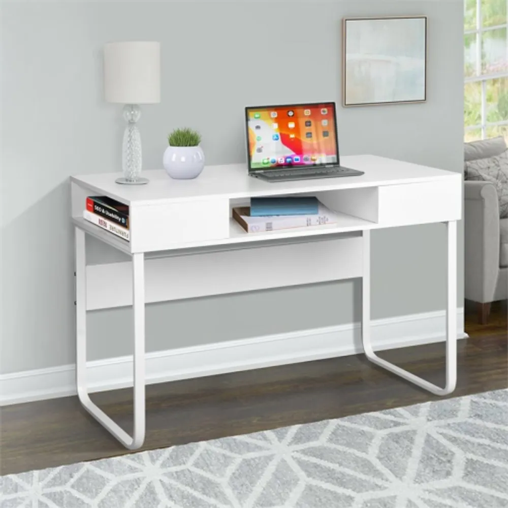 FurnitureR Wire Engineered Wood Computer Desk with Cube Storage in