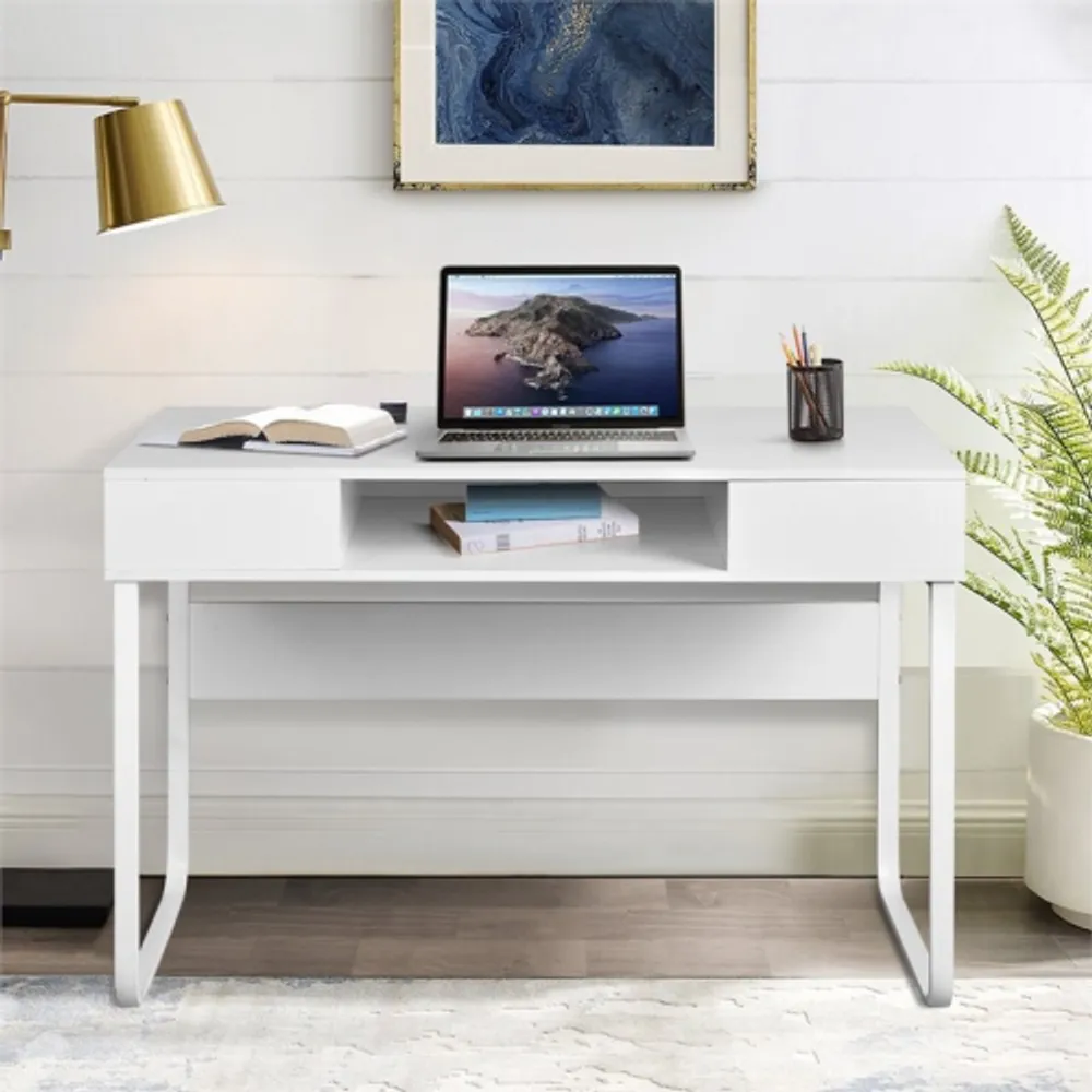 FurnitureR Wire Engineered Wood Computer Desk with Cube Storage in