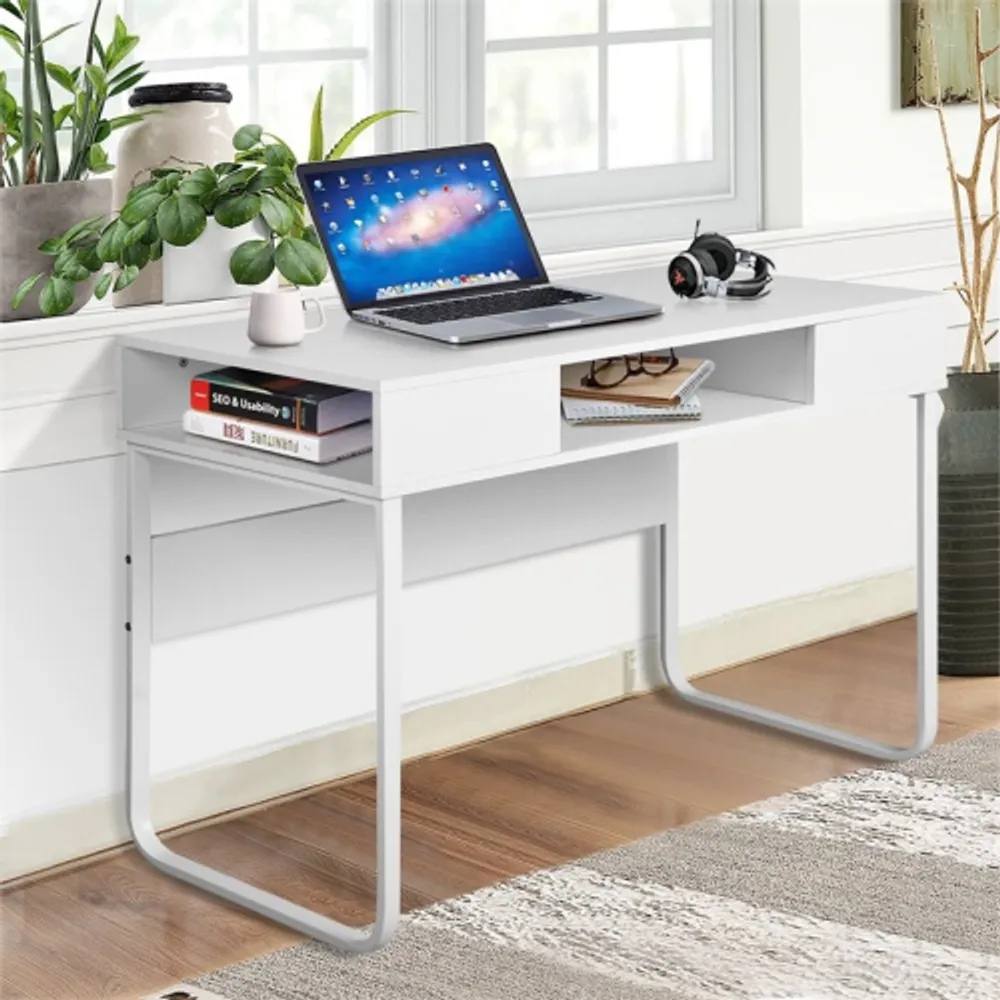 FurnitureR Wire Engineered Wood Computer Desk with Cube Storage in