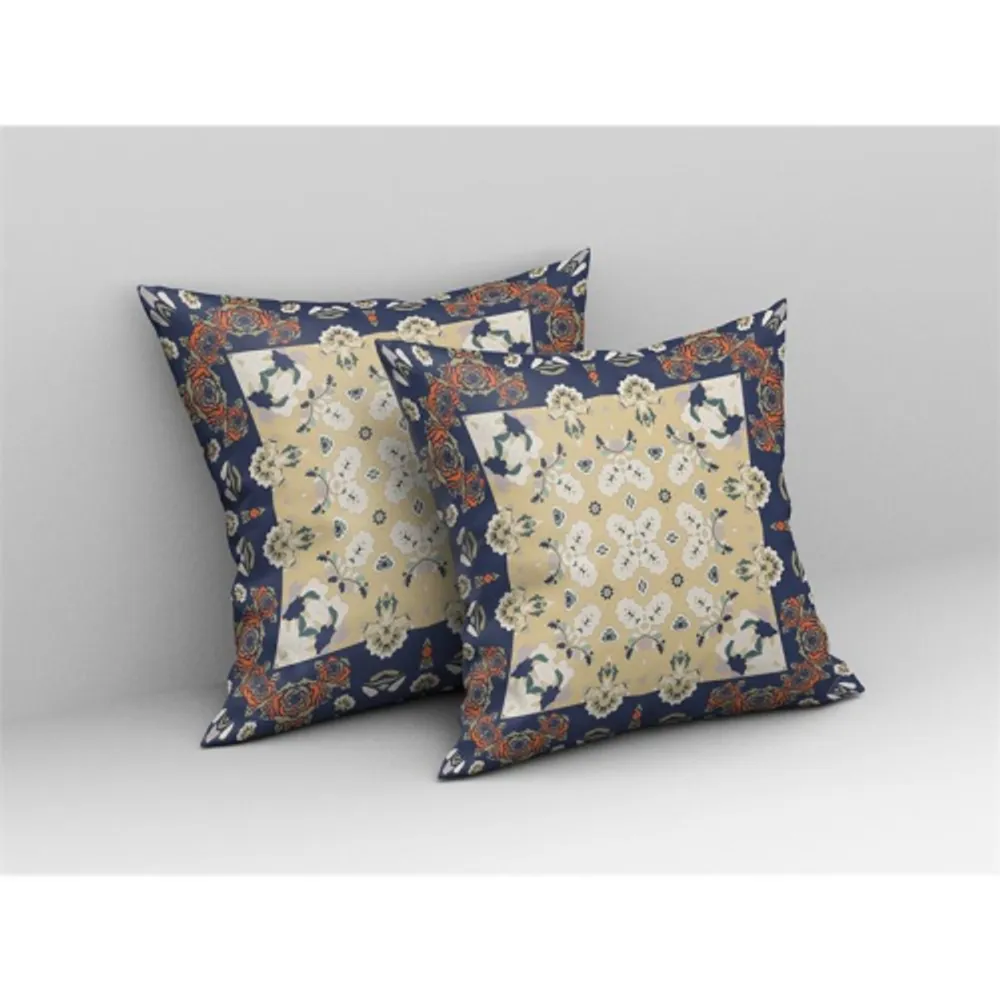 Navy blue floral throw pillows top
