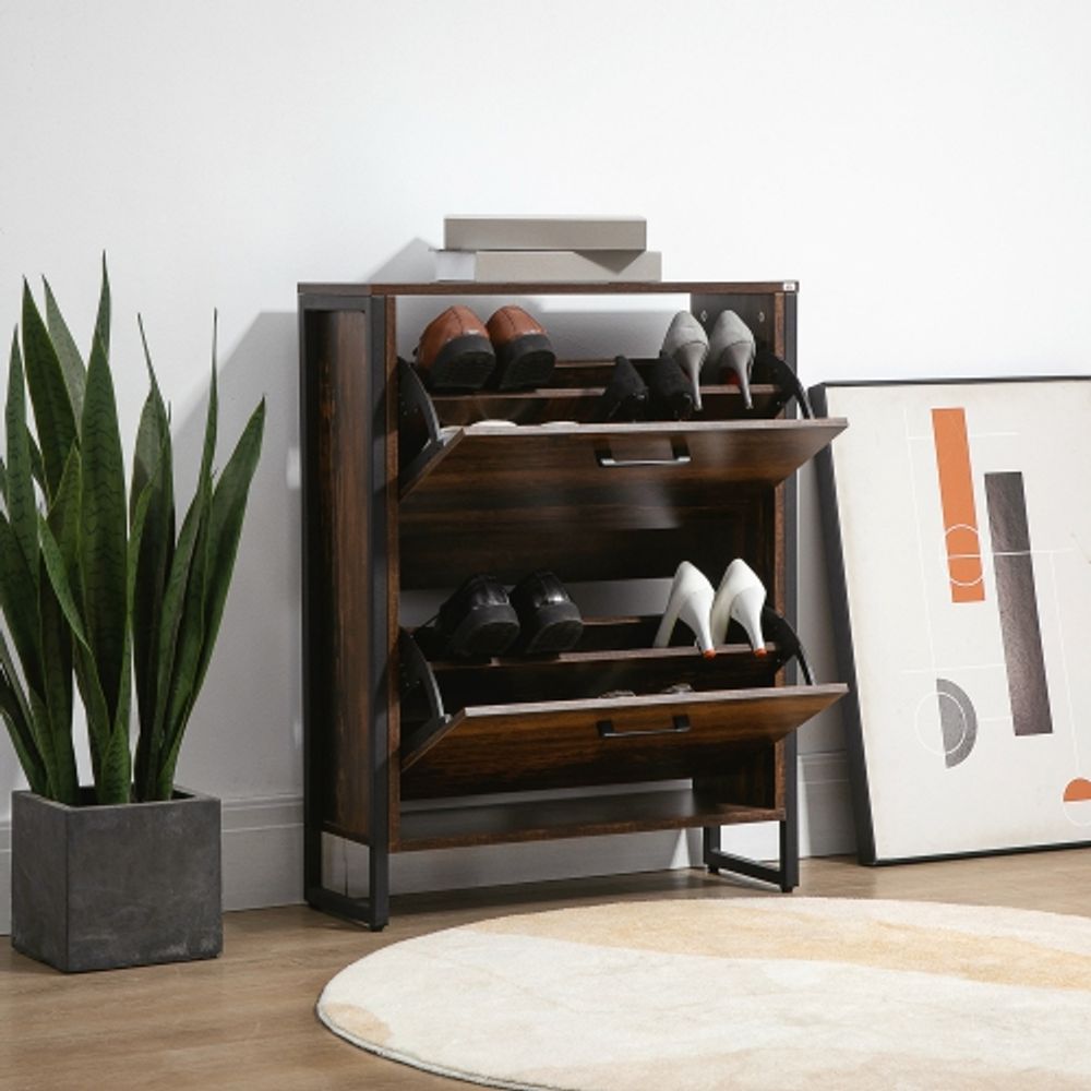 HOMCOM Shoe Cabinet with 2 Flip Doors Slim 2 Drawer Shoe Cupboard