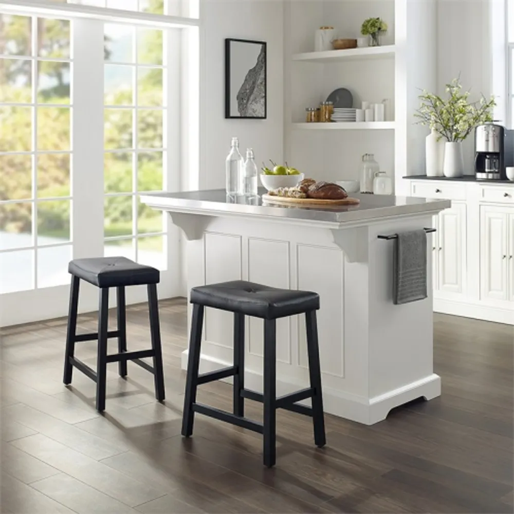 Crosley Julia Stainless Steel Top Kitchen Island with Saddle