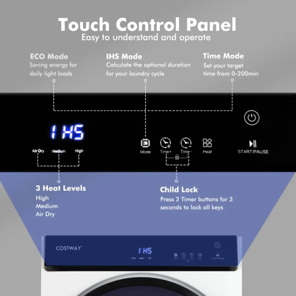 Costway 1400W Electric Tumble Compact Laundry Dryer Stainless Steel Tub