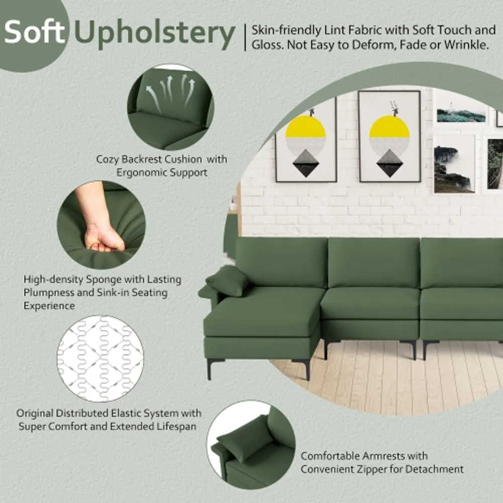 Costway Modern Modular Lshaped Sectional Sofa USB Sofa w/ Reversible