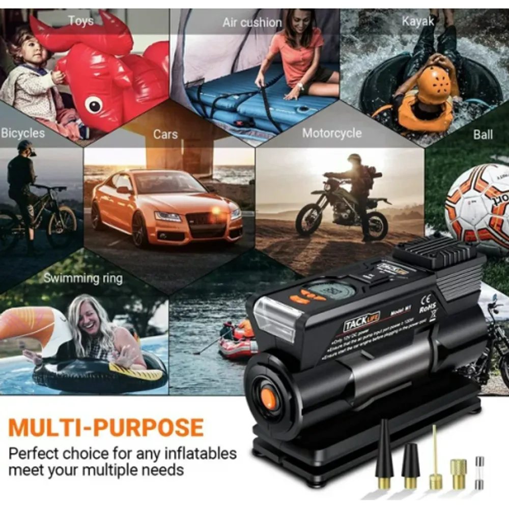 TACKLIFE M1 Tire Inflator DC 12V Mini Digital Air Compressor Pump