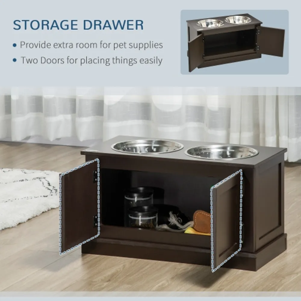 PawHut Elevated Dog Bowls with Storage Cabinet Raised Pet Bowls