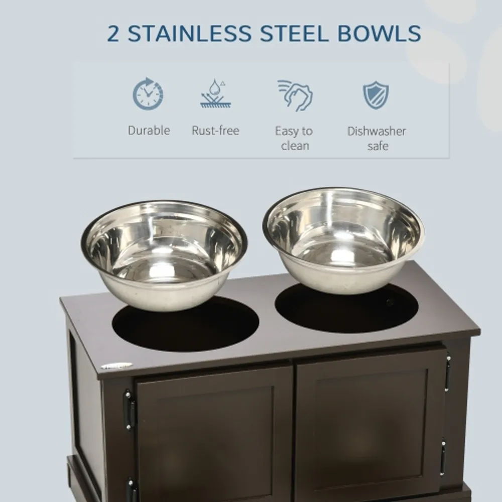 PawHut Elevated Dog Bowls with Storage Cabinet Raised Pet Bowls