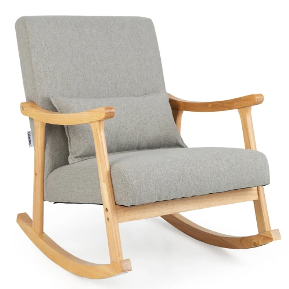 Costway Upholstered Rocking Chair with Pillow Rocking Armchair