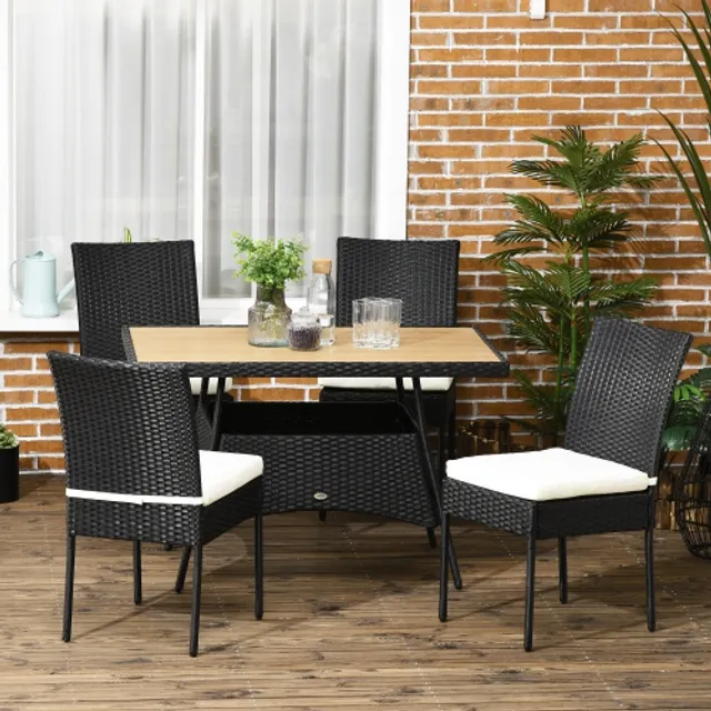 Outsunny 5 Pieces Rattan Patio Dining Set Wicker Dining Table and