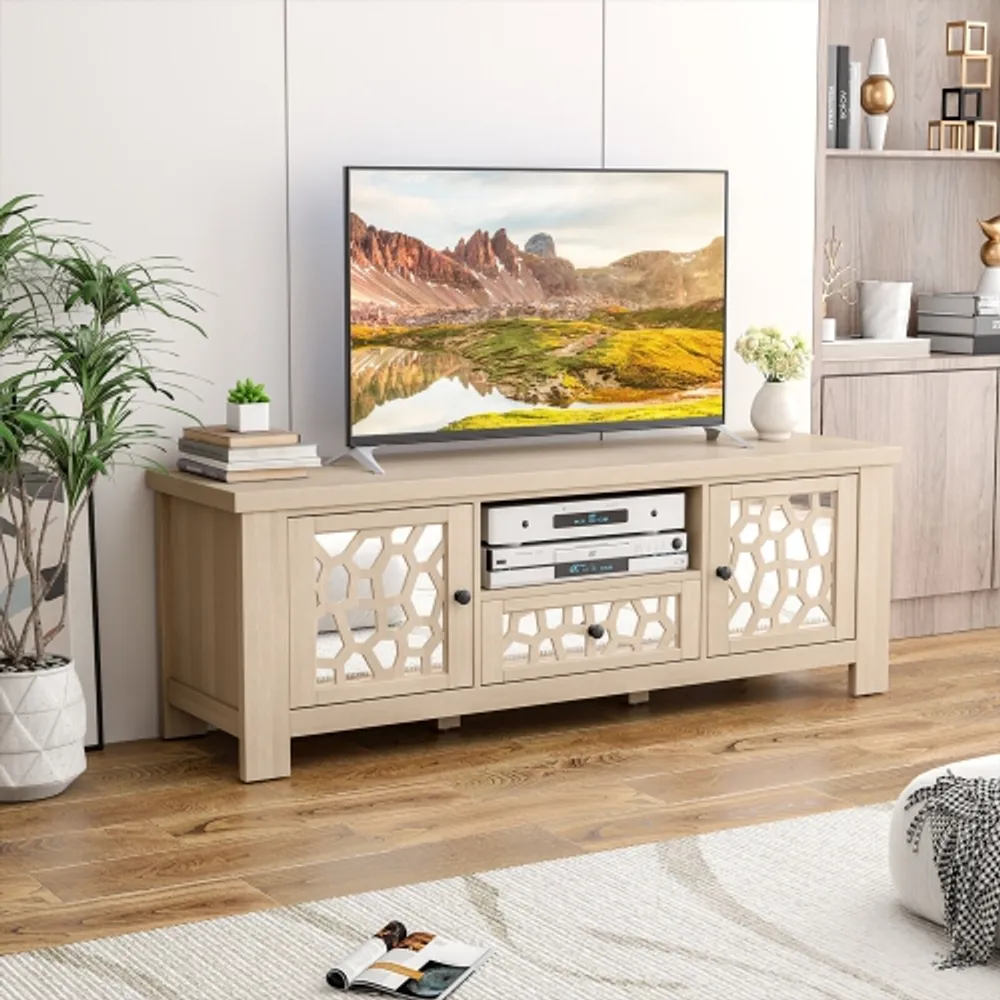 White tv stand new arrivals with mirror doors