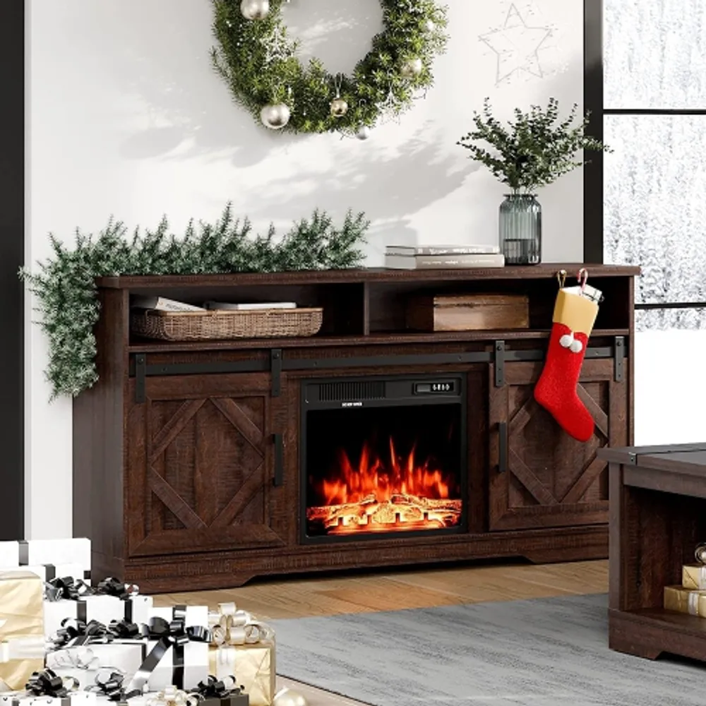Electric fireplace tv stand with hotsell sliding barn doors