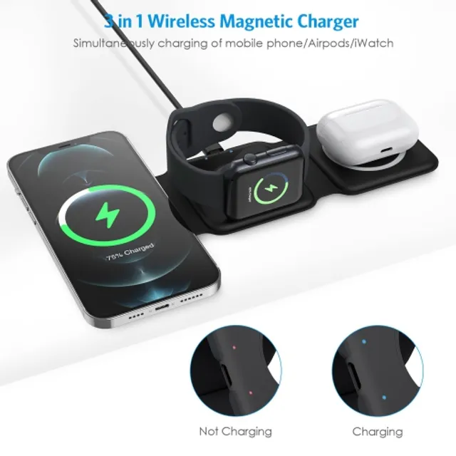 HLD Wireless Charger 3 in 1 Travel Magnetic Foldable Wireless