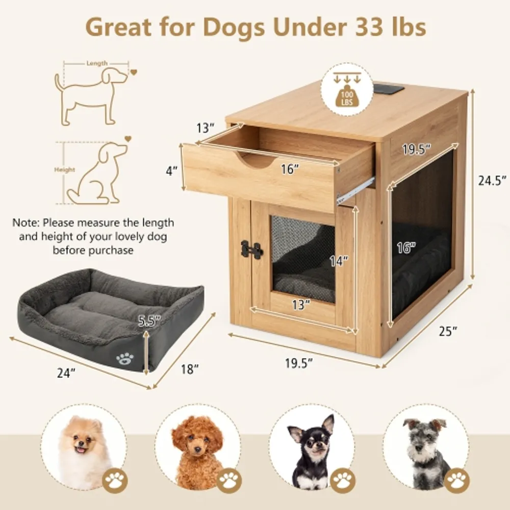 Gymax Furniture Style Dog Crate Cage End Table w Lockable Door