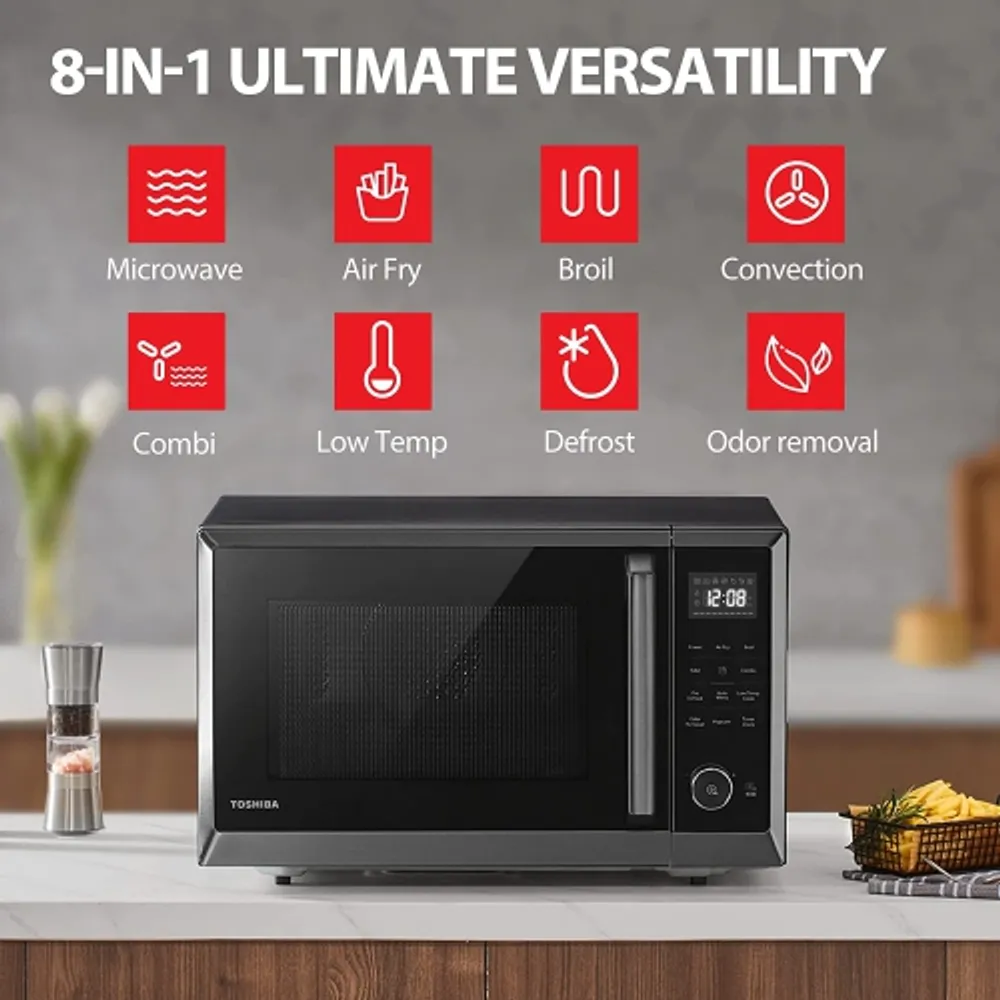 TOSHIBA 8 in 1 Countertop Microwave with Air Fryer Microwave Combo Convection Mute Function 1.0 Cu.ft Black stainless steel ML2 EC10SA