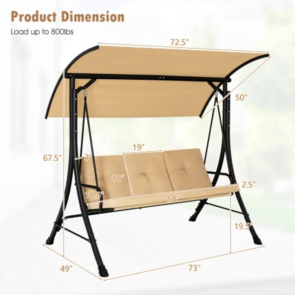 Gymax black outdoor swing canopy patio shop swing chair 3 person canopy hammock