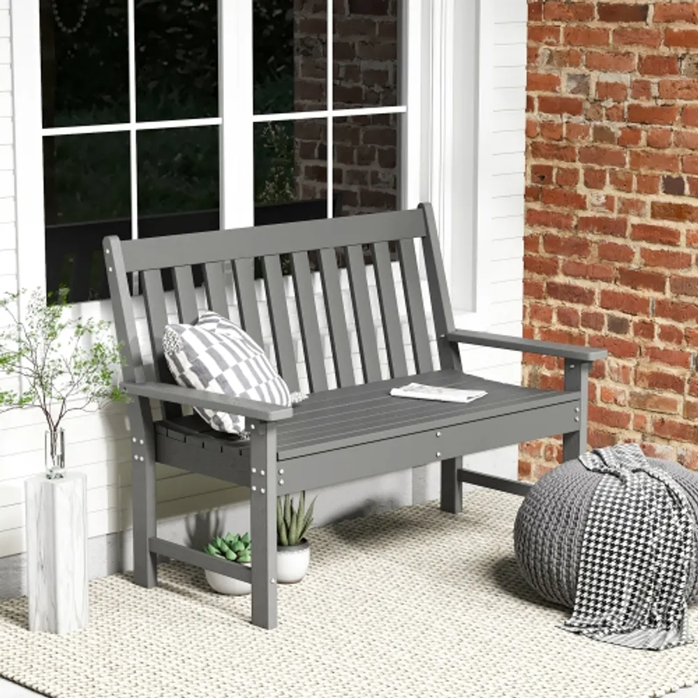 Gymax Garden Bench All Weather HDPE 2 Person Outdoor Bench for