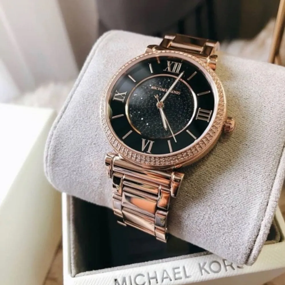 Michael Kors Catlin Black Diamonds Dial Rose Gold Steel Strap