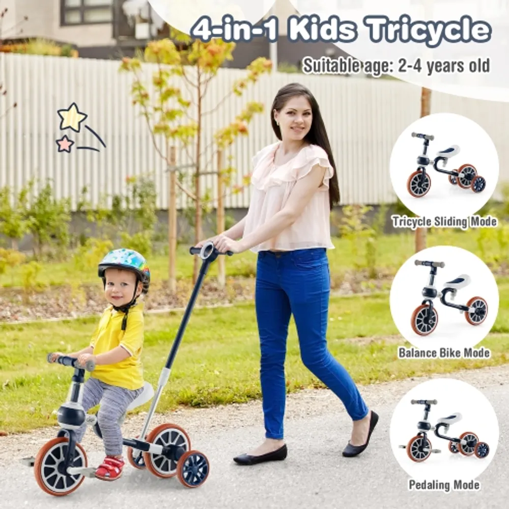 Costway 4 in 1 Kids Tricycles with Push Handle Training Wheels