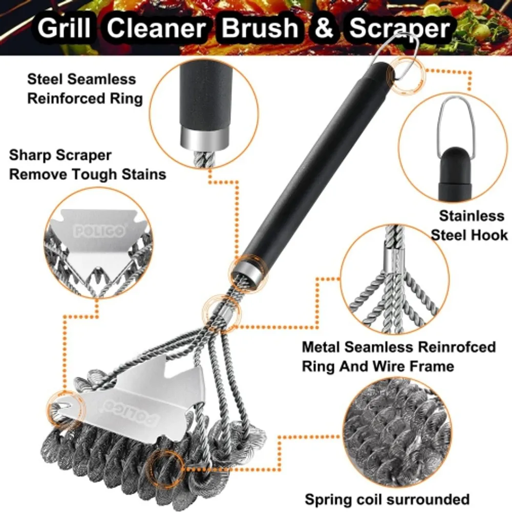 HLD BBQ Grill Cleaning Brush Bristle Free Scraper Triple Helix