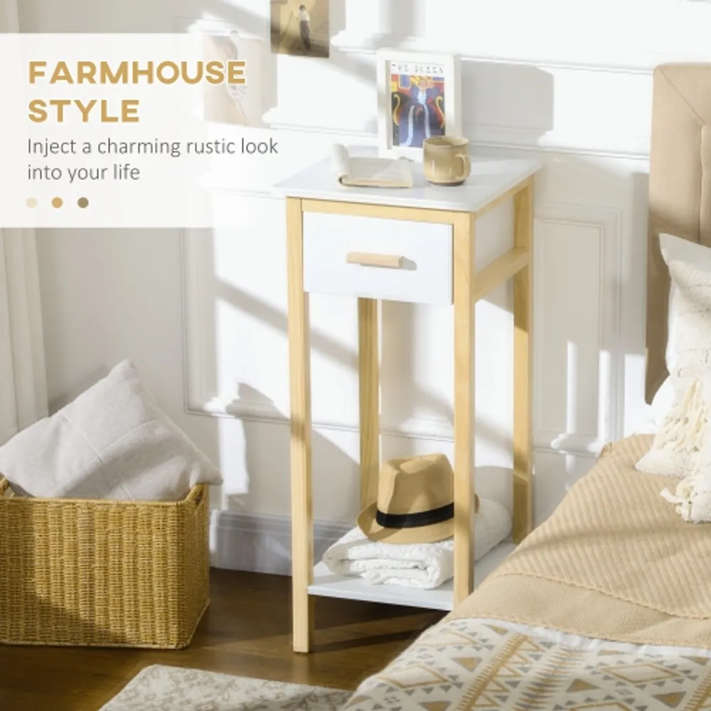 Tall slim white bedside table deals