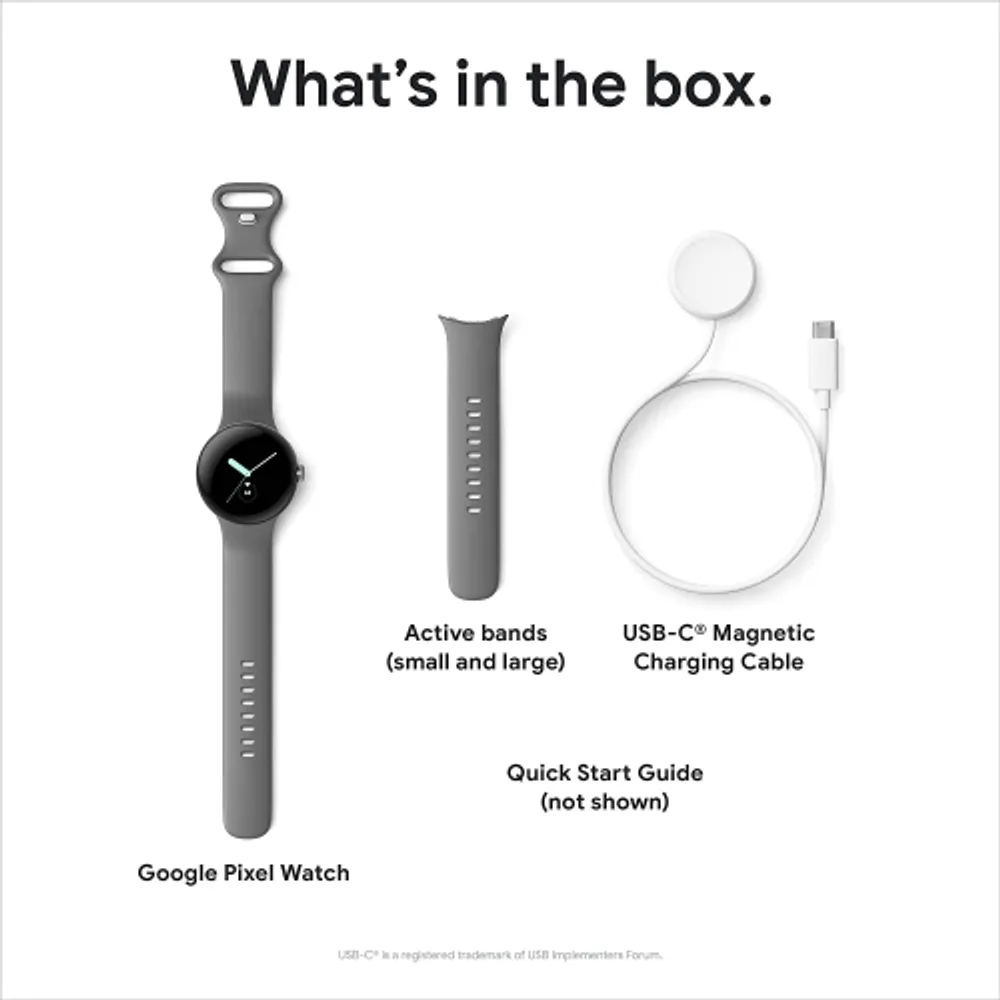 Google Pixel Watch, Matte Black Stainless Steel Case, Active Band