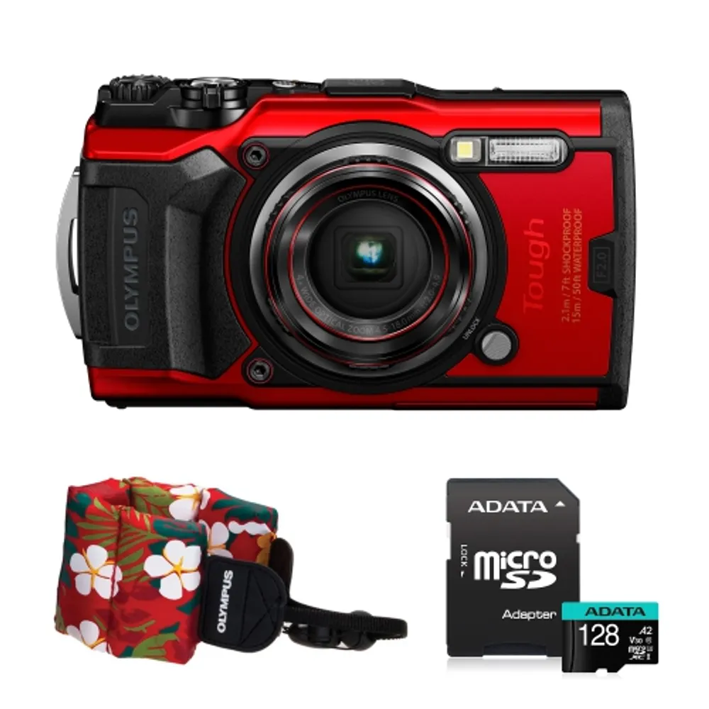 Olympus Tough TG-6 Digital Camera (Red) V104210RU000 + Adata 128GB