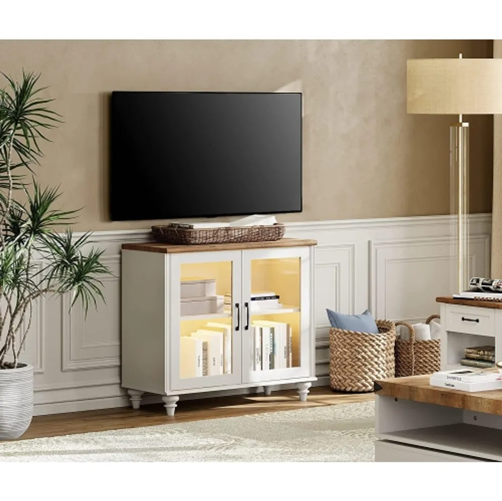 White and light wood deals tv stand