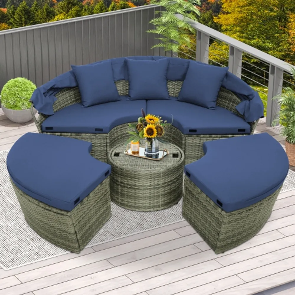 Costway Patio Rattan Daybed Outdoor Sectional Seating with Side