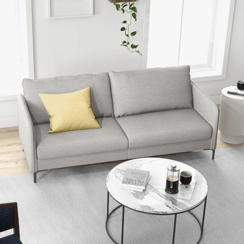 Costway armless loveseat sofa fabric settee bench bed on sale chair wooden leg living room