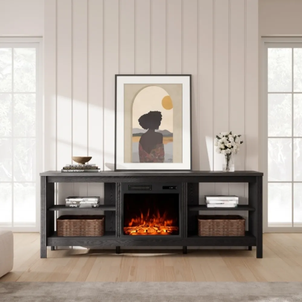 80 inch tv stand deals with fireplace black