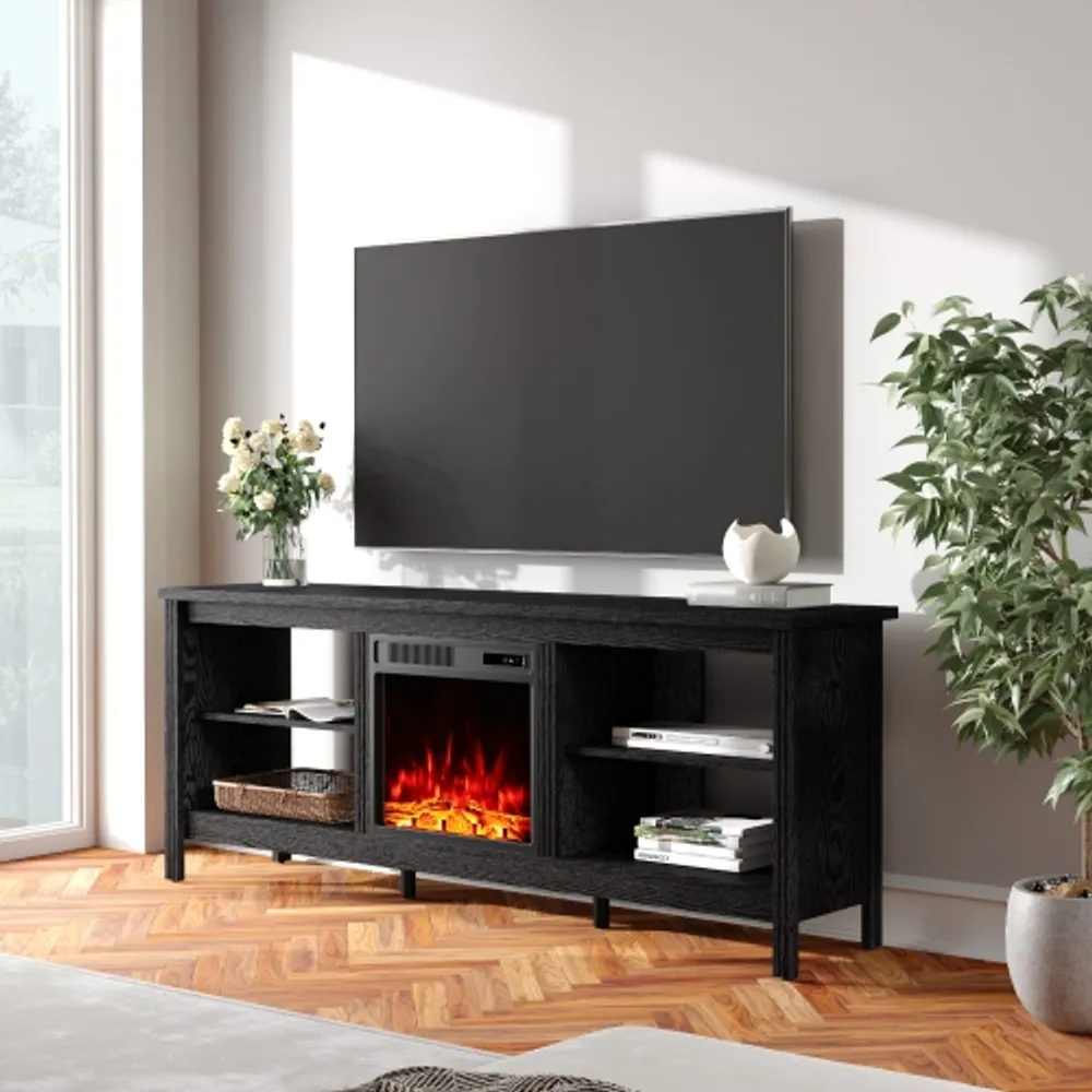 80 inch tv stand online with fireplace black