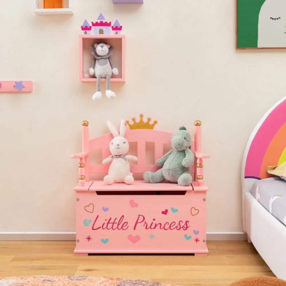Costway Kids Princess Wooden Bench Seat Toy Box Storage Organizer