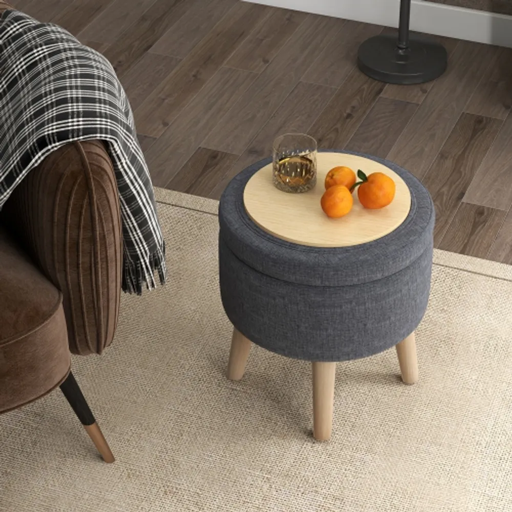 Costway Round Storage Ottoman Accent Storage Footstool with Tray