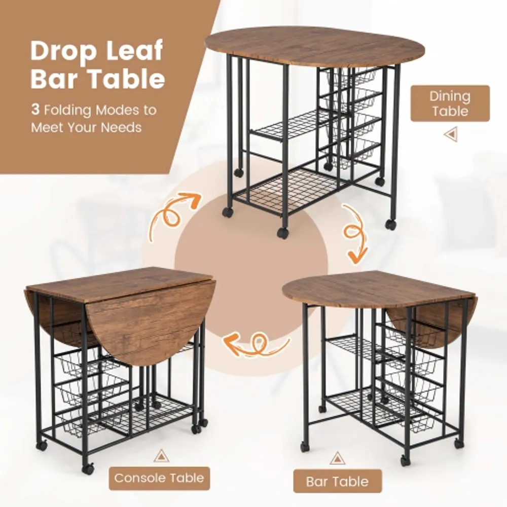 Costway 3 PCS Folding Dining Table Chair Set Collapsible Drop