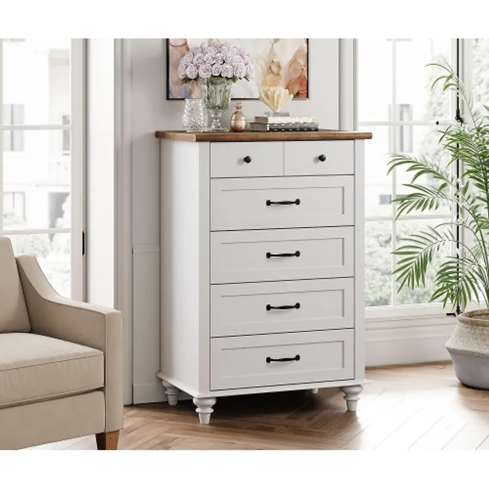 WAMPAT White Dresser for Bedroom with 5 Drawers Tall Kids