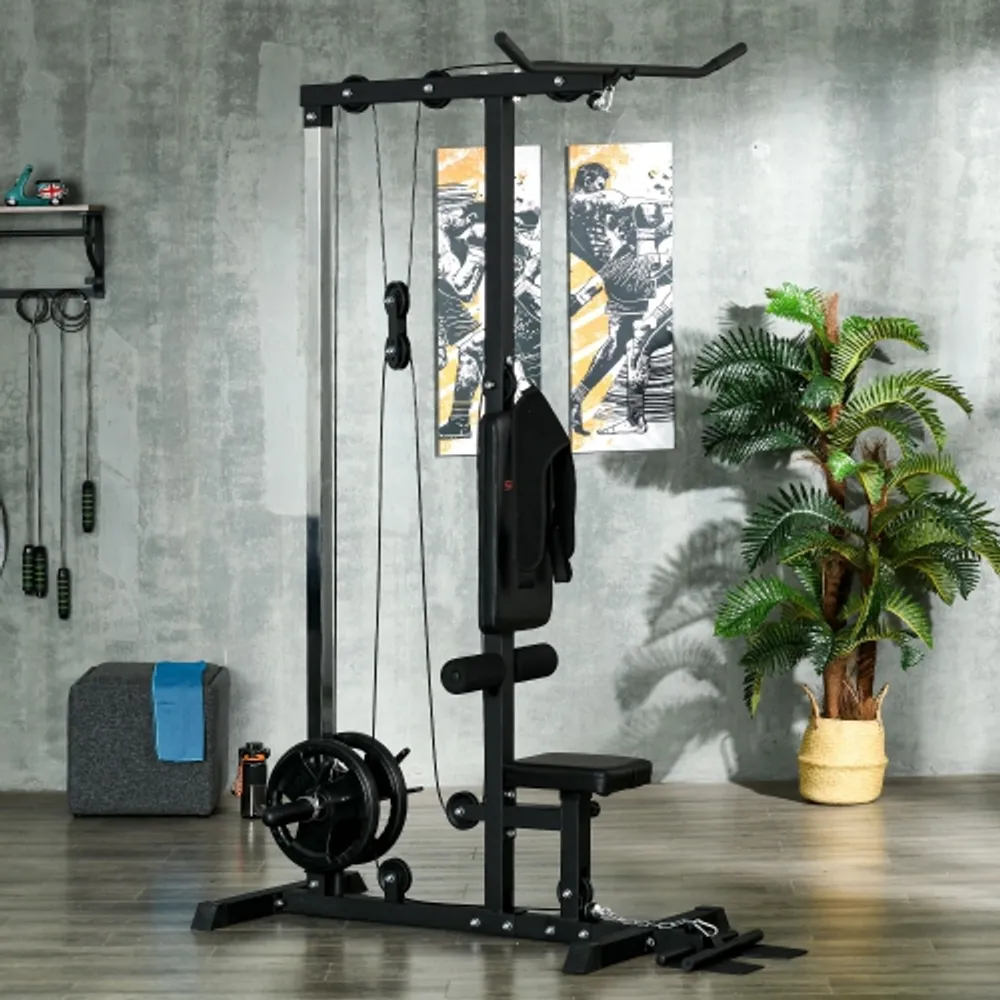 Soozier exercise pulldown weight machine with multiple sales adjustable cable positions for strengthening many muscle groups