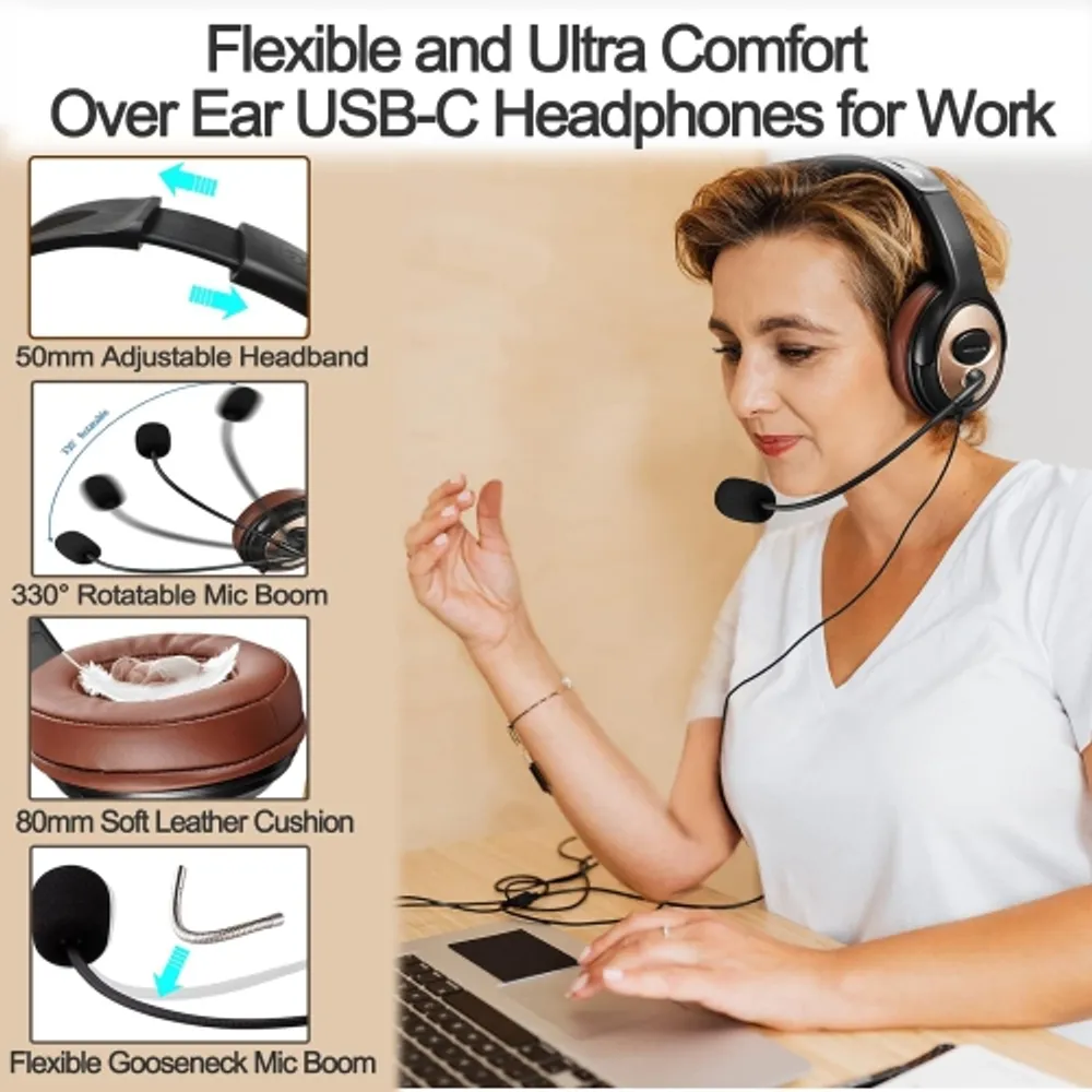 GENERIC USB C Over Ear Headphones with Microphone Wired USB C